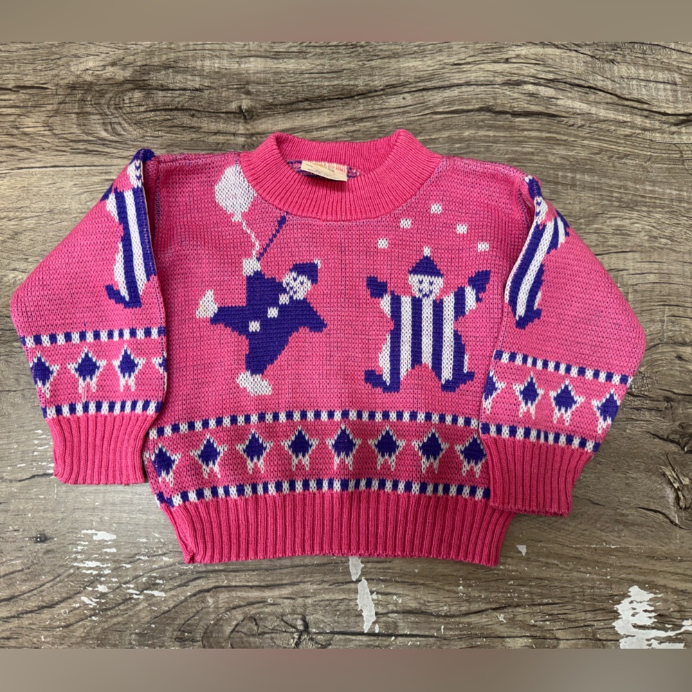 VINTAGE Rainbow Connection clowns Sweater Girls Toddler 2T 80s